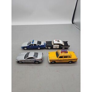 Lot Of 4 Metal Cars Schylling Yellow Taxi Cab Toy NY City Die-Cast Car Police
